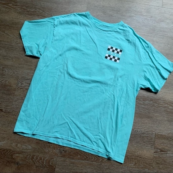 Neff Checkerboard Teal Blue Skater Snow Ski T-Shirt XL - Picture 2 of 7
